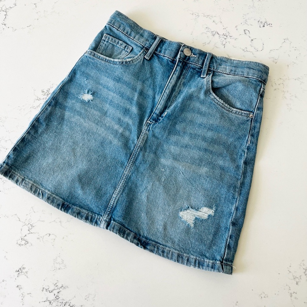 H&M Girls Distressed Denim Skirt Size 14 (Fits 11-12 Years) Light Wash